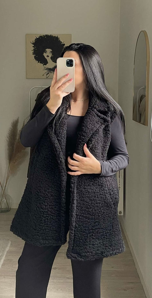 Teddy oversize sans manches noir